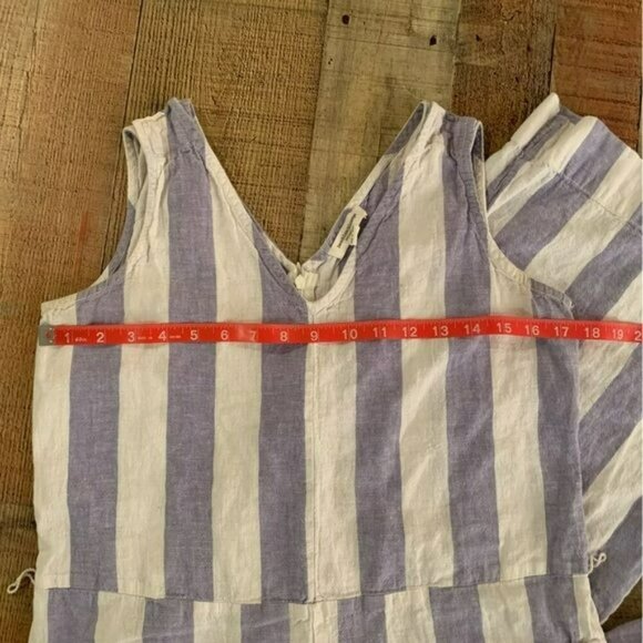 Beach lunch lounge womens tank cropped romper in blue and white striped -S - Picture 2 of 10